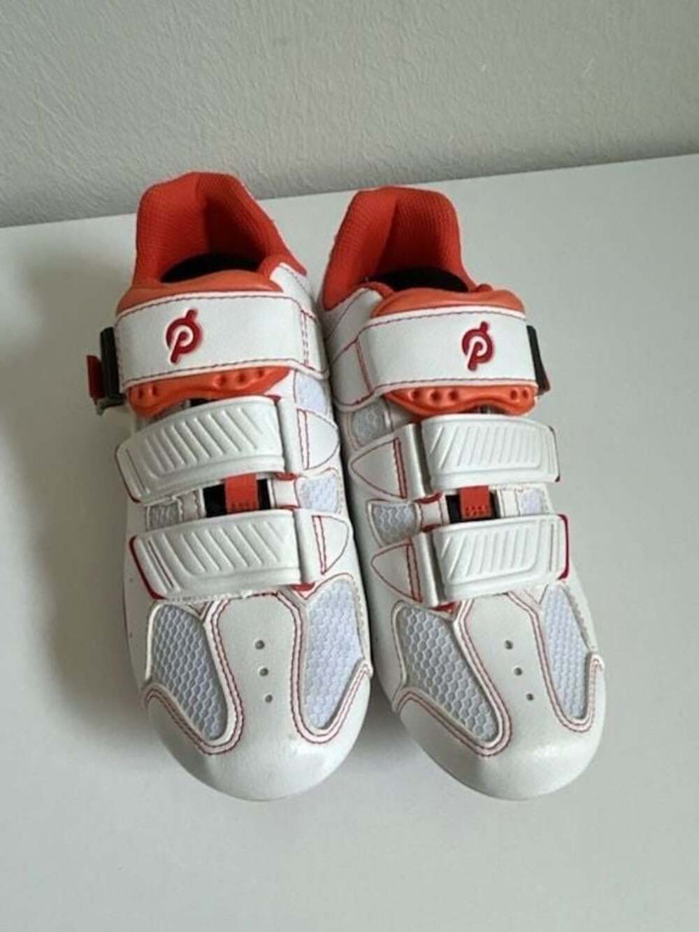 Peloton PL-SH-01 Cycling Shoes in White/Orange with cleats-9.5